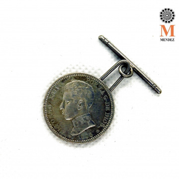 BOTON PLATA MONEDA ALFONSO XIII Botonadura en plata moneda Alfonso XIII