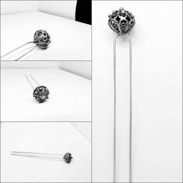 HORQUILLA BOTON BOLA Horquilla plata de ley en bola graneada 14 mm. de diámetro