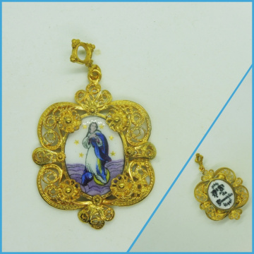 COLGANTE ESMALTE PORCELANA Medalla de filigrana y esmalte de porcelana con la Inmaculada